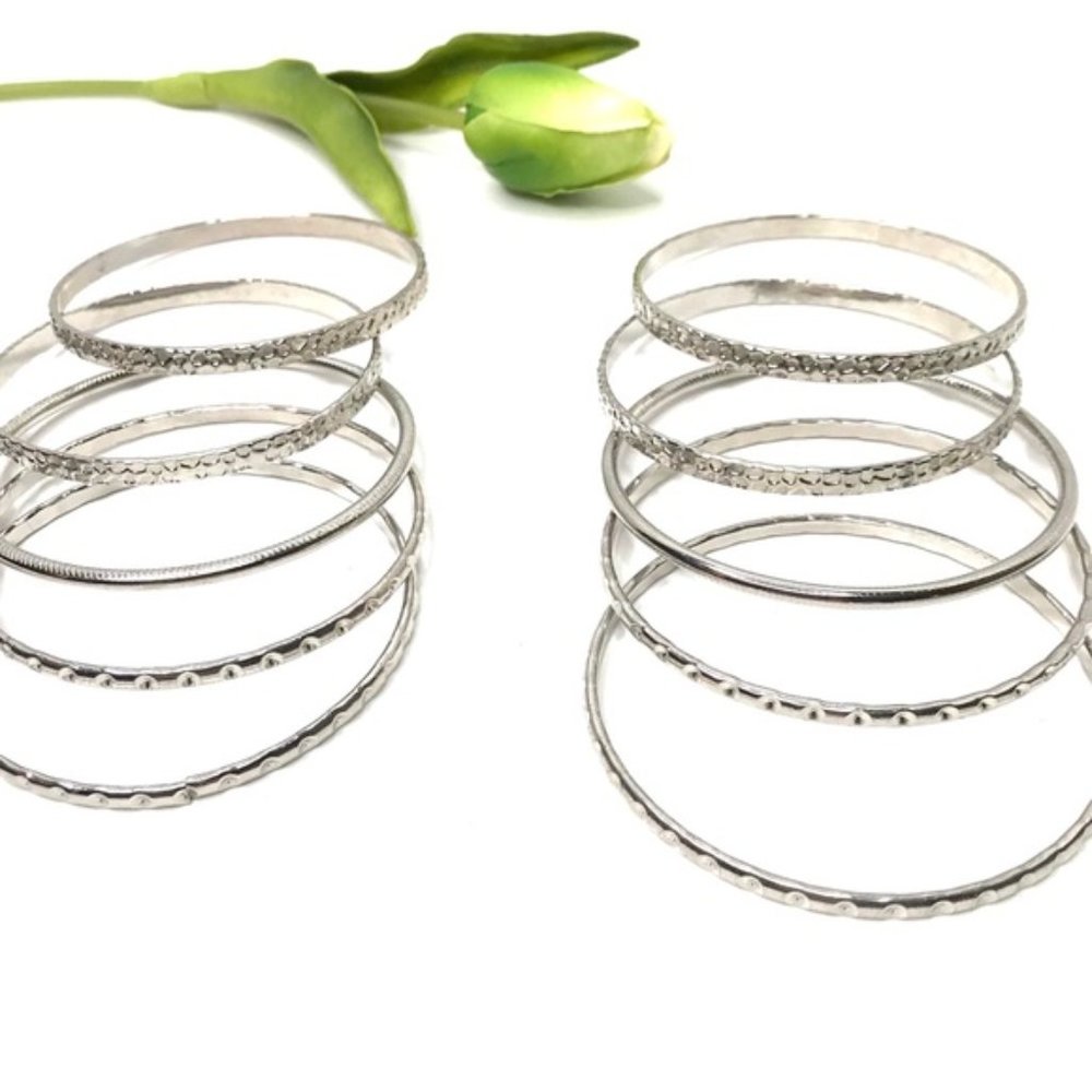 10pc Beautiful Silver Patterned Bangles Bracelet - image 4